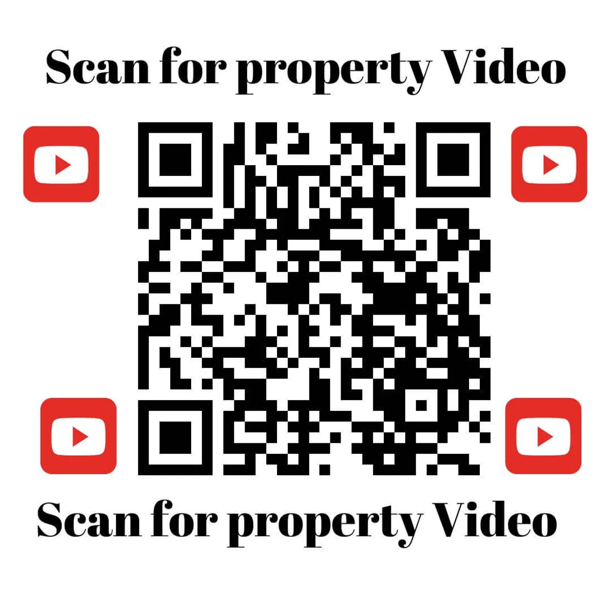 The image shows an inviting interior scene with a focus on a QR code and YouTube logos, paired with text instructions that prompt viewers to scan the code for a video tour. This interactive feature encourages guests to explore the property in more detail before booking.